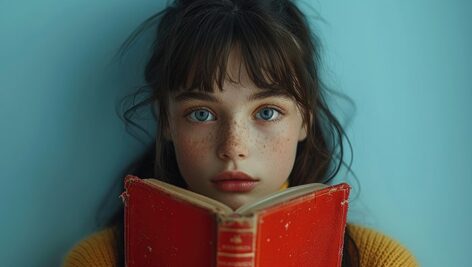 تصویر دختر جوان در حال کتاب خواندن
