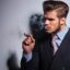 تصویر مرد جوان مدل در حال سیگار کشیدن