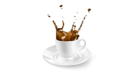 تصویر زمینه سفید فنجان قهوه در حال ریختن