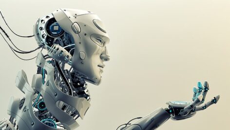 تصویر سه بعدی ربات با مفهوم هوش مصنوعی