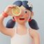 تصویر کاراکتر سه بعدی دختر با هندوانه و لیمو
