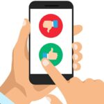وکتور دست انسان با موبایل با مفهوم لایک و دیسلایک