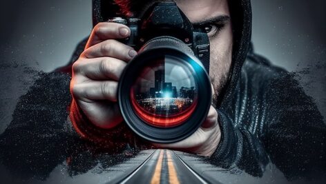 تصویر مرد در حال عکاسی با نمای جاده