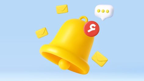 فایل لایه باز طرح سه بعدی زنگوله با ایمیل و مفهوم نوتیفیکیشن
