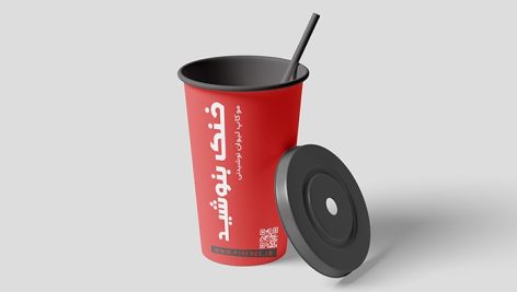 فایل لایه باز موکاپ لیوان نوشیدنی با نی و درب باز