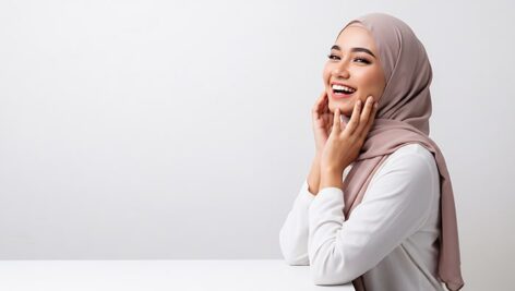 تصویر دختر جوان مسلمان در حال خندیدن