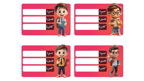 فایل لایه باز مجموعه برچسب اسم با کاراکتر دانش آموز