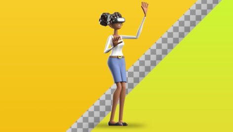 تصویر PNG کاراکتر سه بعدی دختر سیاه پوست با عینک VR