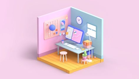 تصویر رندر سه بعدی با مفهوم طراحی UI و فریلنسر