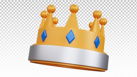 3d rendering gold crown with three blue diamonds isolated Top