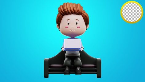 تصویر PNG کاراکتر سه بعدی پسربچه با لپ تاپ