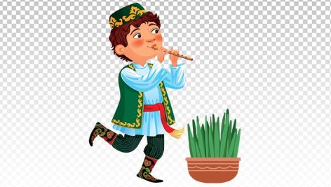 تصویر PNG کاراکتر پسر در حال فلوت زدن با سبزه عید
