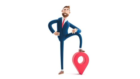 تصویر کاراکتر سه بعدی مرد تاجر با نماد لوکیشن