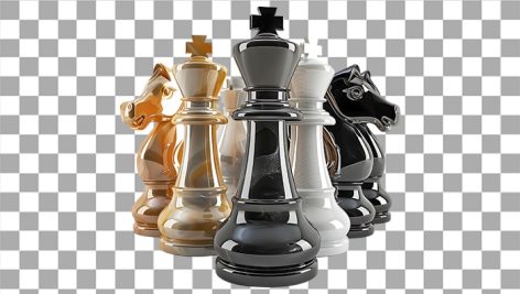 3d rendering of a chess classic pieces set on transparent background Top