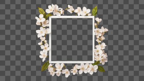 white flowers isolated background with frame top view Top