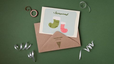 فایل لایه باز موکاپ کارت تبریک و پاکت کریسمس