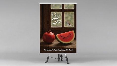فایل لایه باز پوستر شب یلدا طرح طاقچه قدیمی