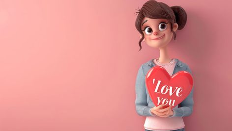تصویر کاراکتر دختر جوان با قلب و مفهوم ولنتاین