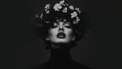 تصویر پرتره دختر جوان با تاج گل روی سر