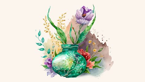 وکتور گلدان گل طرح آبرنگی و فصل بهار