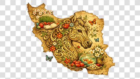 تصویر PNG نقشه ایران با اسب و هفت سین