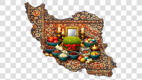 تصویر PNG نقشه ایران طرح فرش و هفت سین نوروز