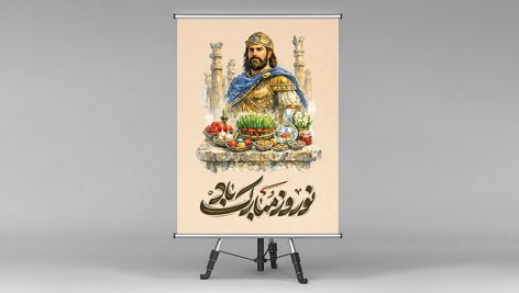 فایل لایه باز بنر نوروز با تصویر کوروش کبیر و هفت سین