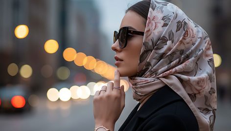 تصویر دختر جوان مدل با زمینه بلوری خیابان