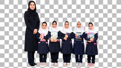 تصویر PNG معلم ایرانی با دانش آموزان دختر ابتدایی