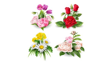 وکتور مجموعه گل با زمینه سفید