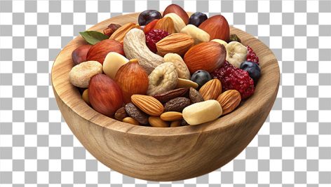 تصویر PNG آجیل و کاسه چوبی