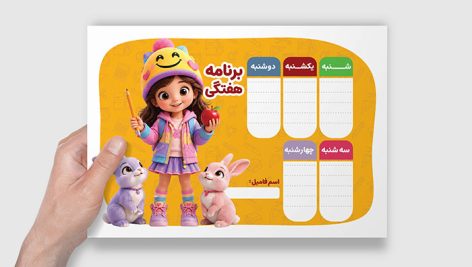 فایل لایه باز برنامه هفتگی مدرسه طرح کاراکتر دختر بچه فانتزی