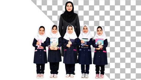 تصویر PNG معلم ایرانی خانم با دانش آموزان دختر ابتدایی