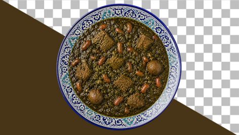 تصویر PNG خورش قورمه سبزی از نمای بالا