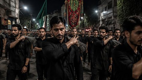 تصویر دسته زنجیر زنی ماه محرم
