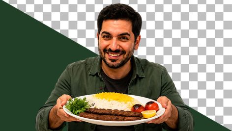 تصویر PNG مرد ایرانی با بشقاب چلوکباب