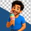 کاراکتر سه‌ بعدی مرد جوان در حال خوردن بستنی قیفی | فایل PNG دوربری شده