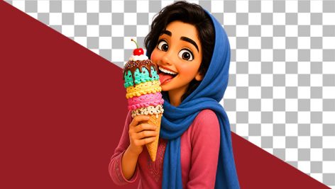 کاراکتر سه بعدی دختر جوان با بستنی قیفی | فایل PNG دوربری شده 1 دانلود کاراکتر سه بعدی دختر محجبه با بستنی | فایل PNG دوربری شده انیمیشنی