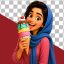 دانلود کاراکتر سه‌ بعدی دختر محجبه با بستنی | فایل PNG دوربری شده انیمیشنی