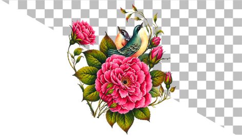 طرح PNG گل و بوته با پرنده طرح گل صورتی | دوربری شده 1 طرح PNG گل و بوته با پرنده طرح گل صورتی | دوربری شده