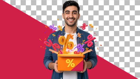تصویر PNG مرد جوان با جعبه تخفیف و علامت درصد | دوربری شده 1 تصویر PNG مرد جوان با جعبه تخفیف و علامت درصد | دوربری شده