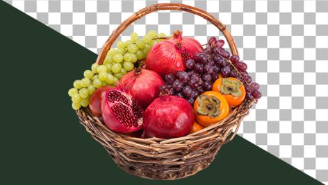 تصویر PNG دوربری شده سبد میوه پاییزی ( انار، انگور و خرمالو ) با کیفیت بالا 2 دانلود تصویر PNG دوربری شده سبد میوه (انار و انگور) برای شب یلدا و تبلیغات