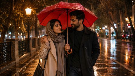 دانلود تصویر دختر و پسر ایرانی زیر باران با چتر قرمز | عکس عاشقانه شب بارانی 8 دانلود عکس دختر و پسر ایرانی زیر باران با چتر قرمز | تصویر عاشقانه باکیفیت