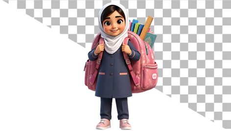 دانلود کاراکتر سه بعدی دختر دانش آموز با حجاب و کوله پشتی PNG | ویژه اول مهر و بازگشایی مدارس 12 دانلود کاراکتر سه بعدی دختر دانش آموز با حجاب PNG | عکس دوربری شده اول مهر