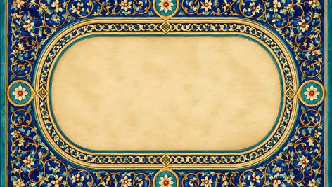 دانلود قاب و کادر اسلیمی ایرانی با نقوش کاشی و تذهیب | طرح فیروزه‌ ای و طلایی با کیفیت بالا