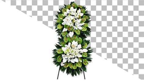 عکس دوربری شده تاج گل تسلیت دو طبقه PNG | تصویر بدون بک گراند تاج گل ترحیم آنتوریوم و لیلیوم